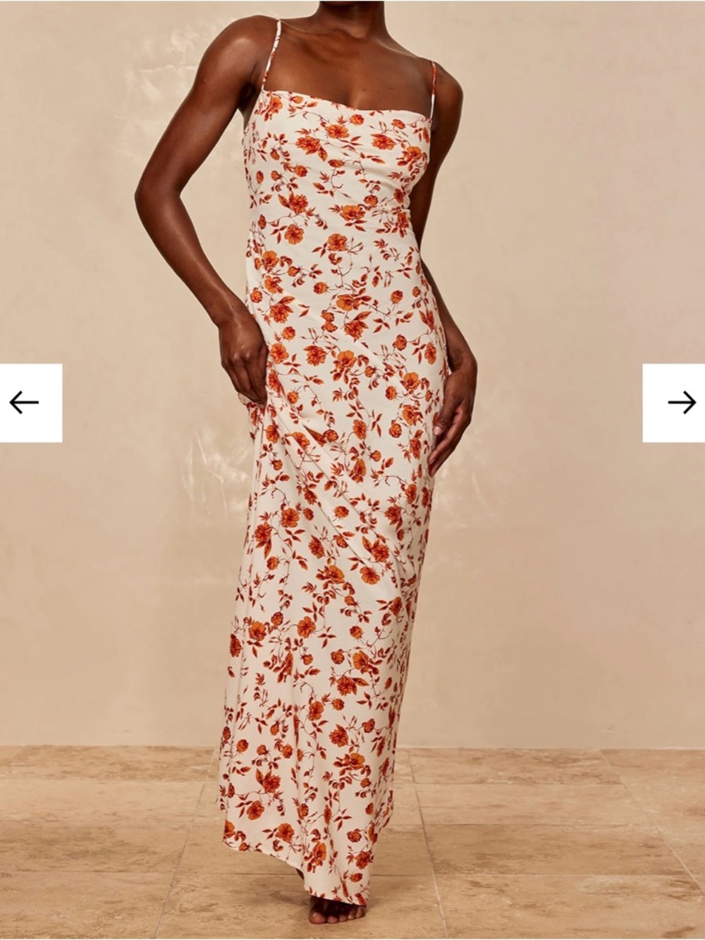Monday Swimwear Cream Maxi Slip Dress with Rust Floral Print